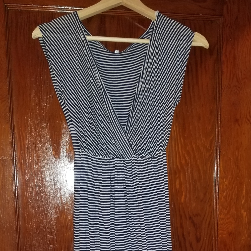 Long black and white striped maxi dress